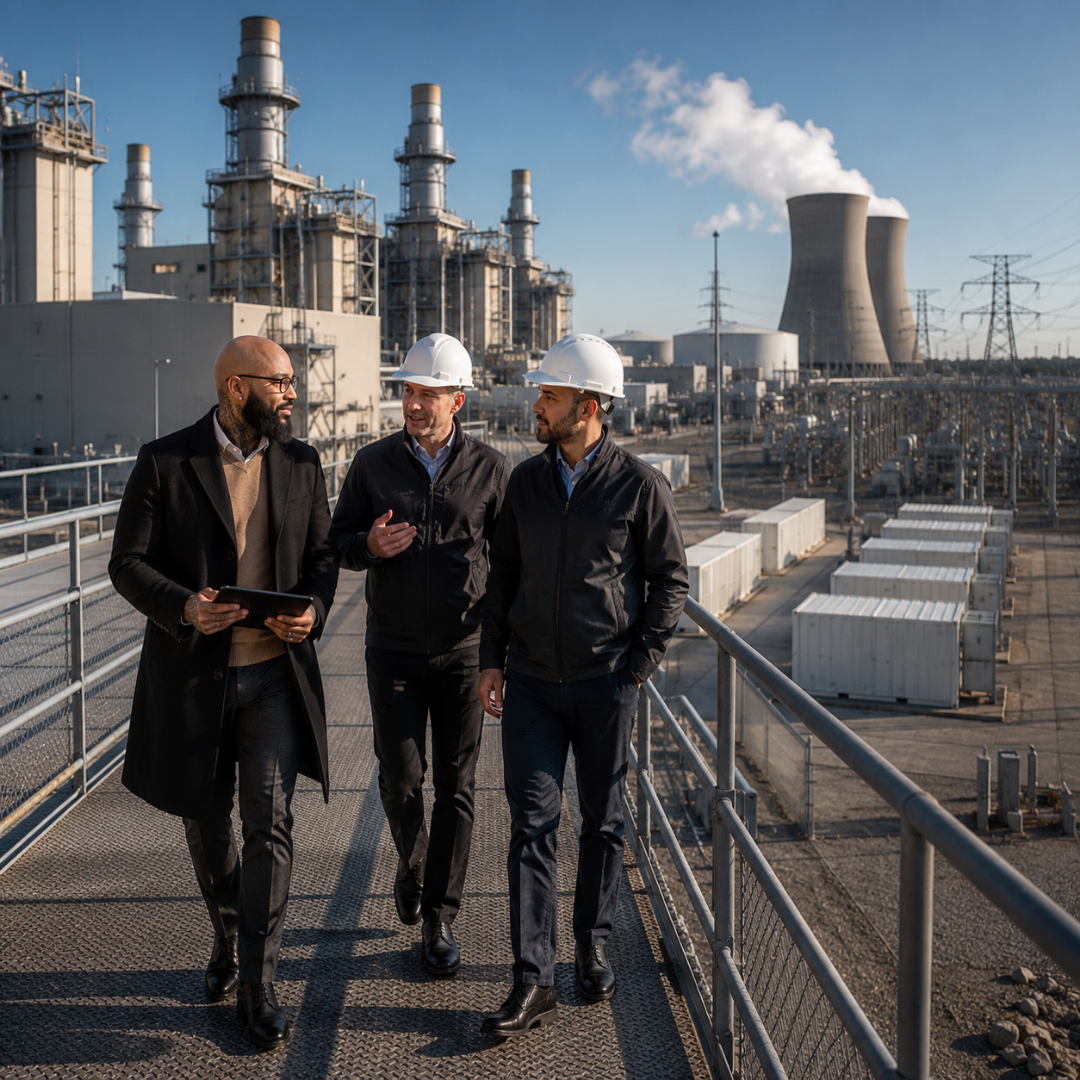  Zane Richardson touring a large-scale power and energy facility with industry operators during a project site review